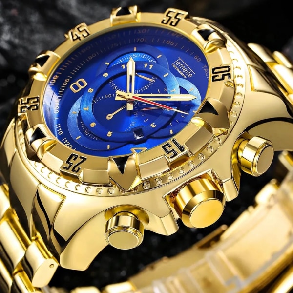 Herrklockor toppmärkt Luxury Quartz Gold Watch Herr Big Dial Vattentät Golden Business Armbandsur herr 2021 Relogio Masculino gold white box