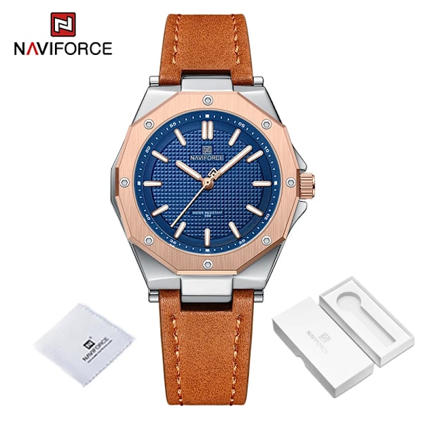 NAVIFORCE Mode Minimalistisk Design Watch för kvinnor Casual Quartz Dam Läder Armbandsur Case Kvinnlig klocka RGBEO-BOX