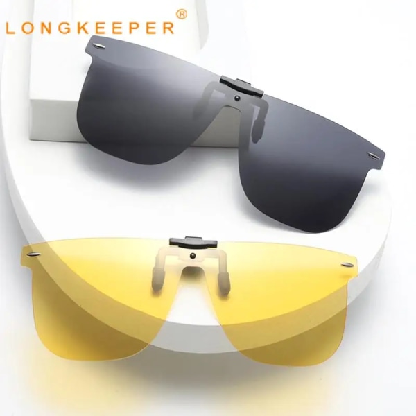 Clip On Solglasögon För män Polariserad lins Fyrkantiga Solglasögon Night Vision Driver Glasögon Fiske Glasögon Flip Up Lyx Oculos silver as show