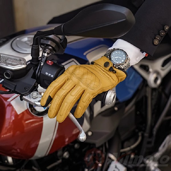 Rock Biker Läder Motorcykelhandskar Retro Gula Motocrosshandskar Pekskärm Getläder Cykelhandskar För Män Kvinnor Yellow XL
