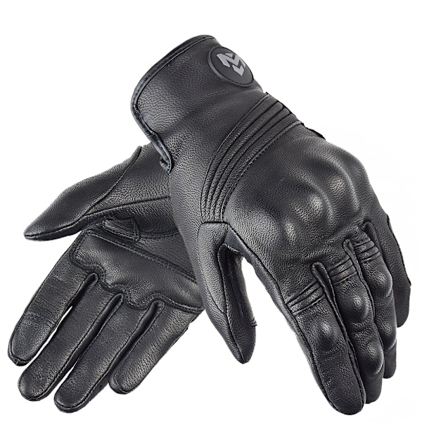Sommar Andningsbara Äkta Läder Motorcykelhandskar Touch-funktion Guantes Moto Knogskydd Handflata Skydd Män Racing Motocrosshandskar Black-MJMOTO M