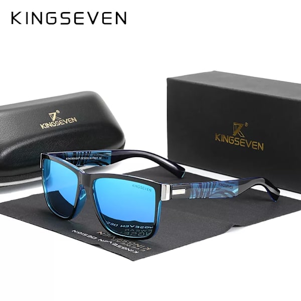 Äkta KINGSEVEN Brand Square Retro Gradient Polarized Solglasögon Dam Män Kolfibermönster Design Utomhussportglasögon Blue