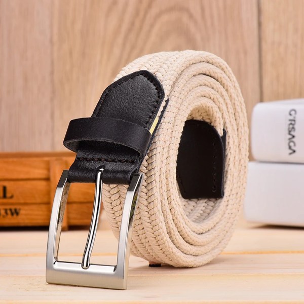 Läderbälte för män för elastiskt rep vax Canvas flätat vävt stretchbälte med lång midja 3,5 CM Cowskin Bälte Toppspets för män 95-160 CM Black 95CM