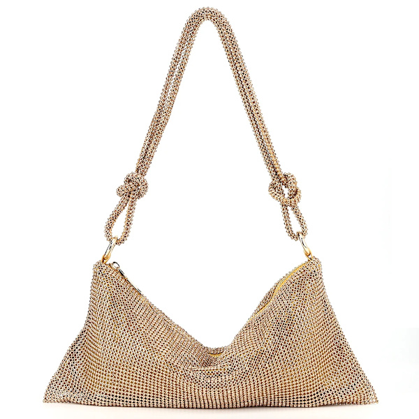 Mode Rhinestones Evening Clutch-väska för kvinnor Glänsande middagsfest Bröllopsväska Handväska Designer Kvinnlig underarmsaxelväska Gold 34X16CM