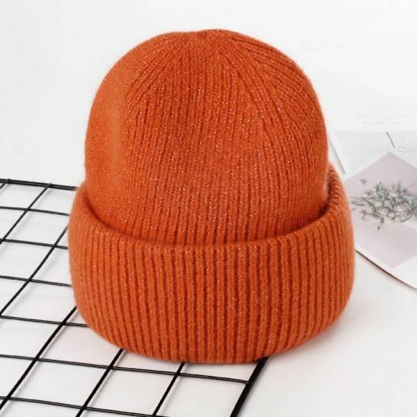 Visrover 9 Färger Unisex Solid Färgade Mössor Vinterhatt För Kvinna Stickad Bonnet Acryl Kvinna Höst Varma Skullies 4-lurex orange