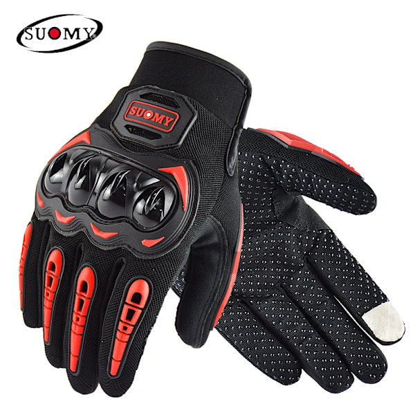 Suomy Vinatge Getläder Motorcykelhandskar Sommar Herr Perforerade Retro Läder Motorcykel Motocross Handske Dam Motorcyklist Guantes SU33  Red M