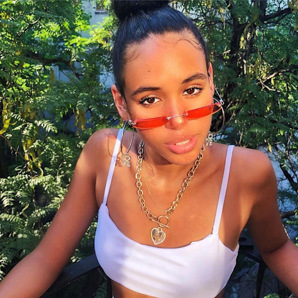 XaYbZc smala solglasögon män båglösa sommar röd blå svart rektangulära solglasögon för kvinnor små ansikte Hot 6-Gold-Red As Picture