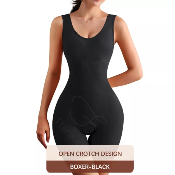 Flarixa Plus Size Butt Lifter Body Shaper Damkropp Öppen gren Magkontroll Shapewear Seamless Slimming Underwear 5XL Black-Boxer XL-XXL