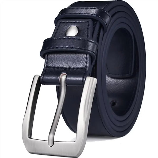 Klänning i äkta läder för män Klassisk sömnad design 38 mm Vanliga stora och höga storlekar 0502SL-kou-Blue 100cm