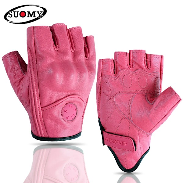 Suomy Sommar Brun Motorcykelhandskar Fingerlösa Getläder Moto Åkhandske Halv Finger Retro Herr Dam Motorcykel Halv Handske SU33 Green XXL