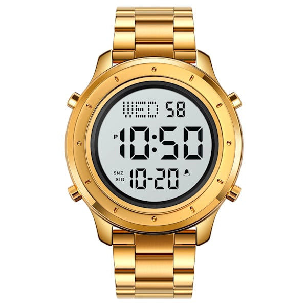 SKMEI LED Light Stoppur Sportklockor Herr Multifunktion 3Bar Vattentät Countdown Calendar Digital Armbandsur reloj hombre Steel Strap 4