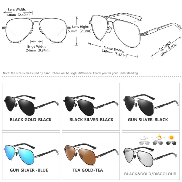 Polarized Aviation Legering för män Fotokromatiska Solglasögon Män Märkesdesign Pilot Man UV400 Solglasögon Skyddsglasögon Körning Black gold-BS Original