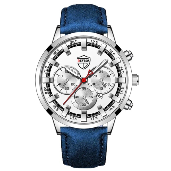 Mode Herrklockor Lyx Herr Sport Guld Rostfritt stål Quartz Watch Man Business Casual Watch Leather Silver Blue