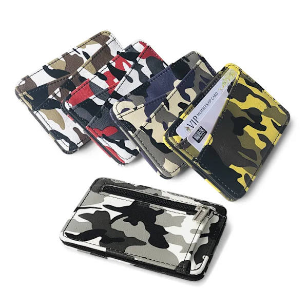 Ultra Slim Camouflage Magic Plånböcker för Kvinnor Män PU Läder Mini ID-kortshållare Myntplånböcker Resor Case Clip Cover Horizontal White