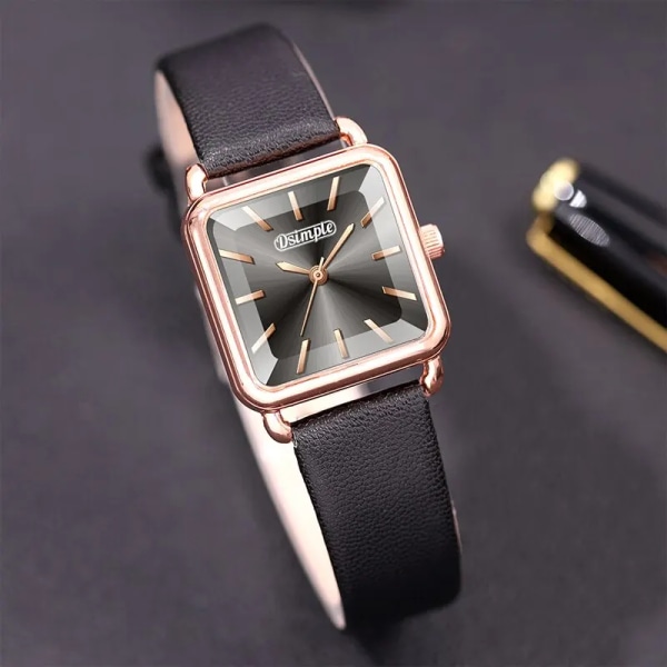 2023 Mode Kvinnor Klockor Lyx Fyrkantiga Dam Enkel Rose Gold Quartz Watch Casual Svart Läder Armbandsur Reloj Mujer Red