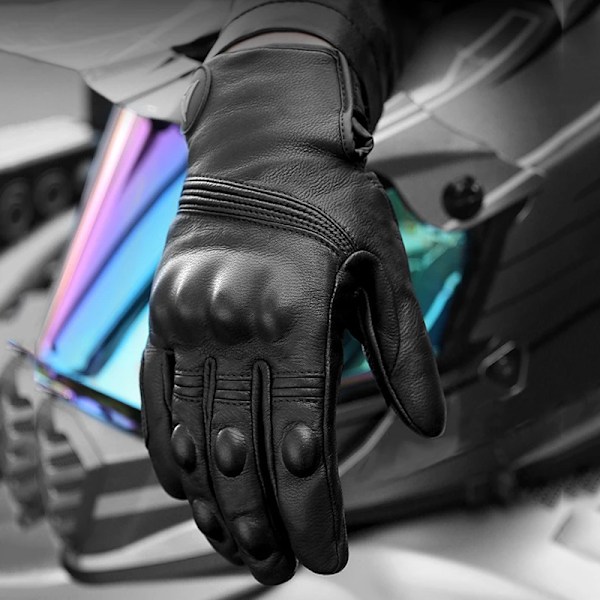 Äkta Läderhandskar Herr Motorcykelhandskar Motocrosshandskar Skydd Guantes Rekawice Motocyklowe Motorcykelhandskar black L