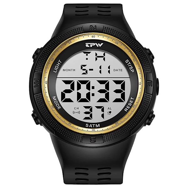 TPW överdimensionerad 53 mm digital watch för manlig 5ATM simkalender Gold