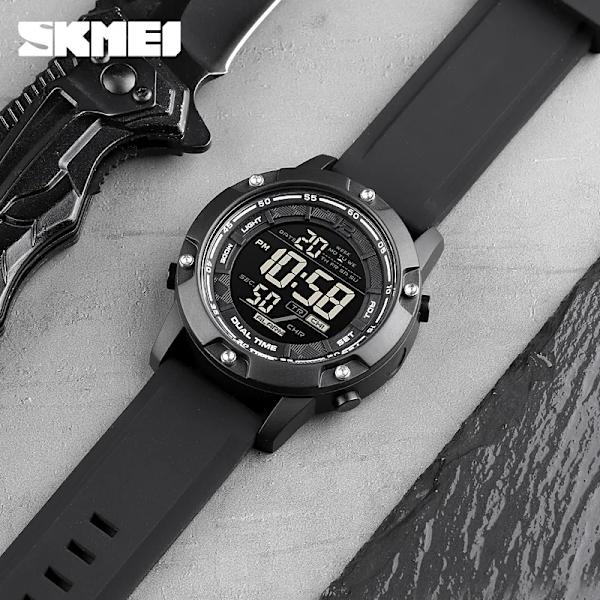 SKMEI Strong Vattentät 50M Sport Digital Army Watch Silikonrem Stoppur LED Elektronisk Watch Man Svart Black