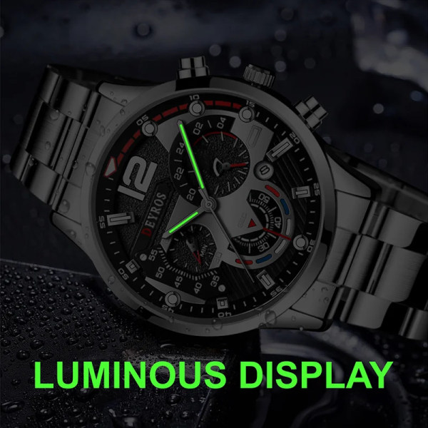 Relogio Lyx Herrklockor Guld Rostfritt Stål Kvarts Watch För Män Business Luminous Läder Armbandsklocka As Shown 3