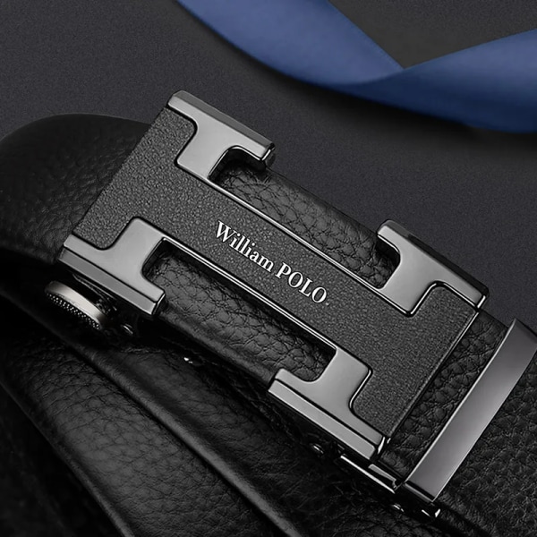 WILLIAMPOLO Herrbälte Herr Högkvalitativt Läderbälte Herr Herrband i äkta läder Lyxigt Automatiskt spänne Modejeans Gun color-20572 115CM