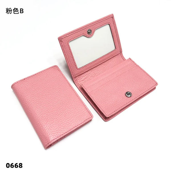 Visitkortshållare Dam Bifold Läder Kreditkortsfodral Case Anpassad Män Ko Äkta Läder Pink 2