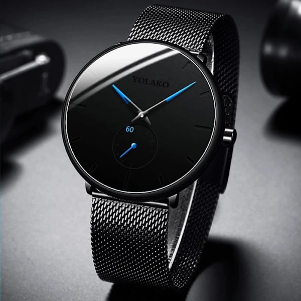 reloj hombre 2022 Herrmode Ultratunn Minimalistisk Rostfritt stål Mesh Bälte Quartz Watch Herr Läderklockor Mesh Black Red