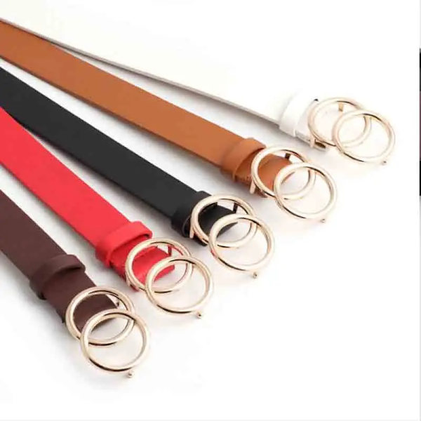Dam jeansbälte Nytt guld Geometriskt metallspänne bälte Läderrem för kvinnor flicka Enkel tunn midja bältesklänning Tillbehör PU leather belt(.119) 100cm(.119)