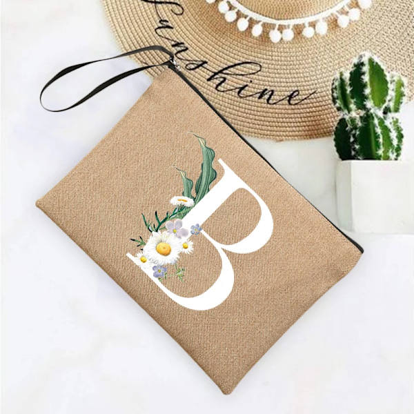 Inledande brev Blomma Linne Dragkedja Kvinnor Kosmetikväskor Mujer Bolsa Sommar Beach Organizer Case Neceser Sminkväska Q06617-A012BR-S