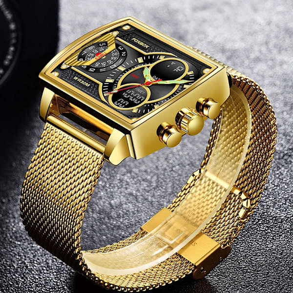 2023 Toppmärke Lyx Watch Mode Fyrkantig watch Herr Casual Vattentät Dubbel Display Klockor Relogio Masculino+BOX all black