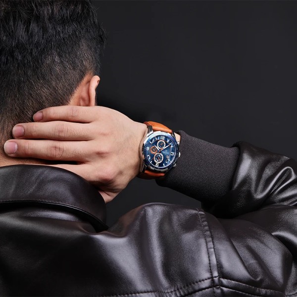 Toppmärke NAVIFORCE klockor för män Vattentät läder Quartz Watch Kronograf Sportarmbandsur Lysande manlig klocka S GN GN Box