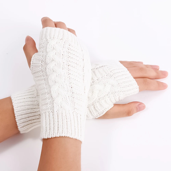 Långa Fingerless Handskar Damvante Vinter Armvärmare Stickad Arm ärm Fin Casual Mjuka Goth-kläder för flickor Punk Gothic Handske short - White