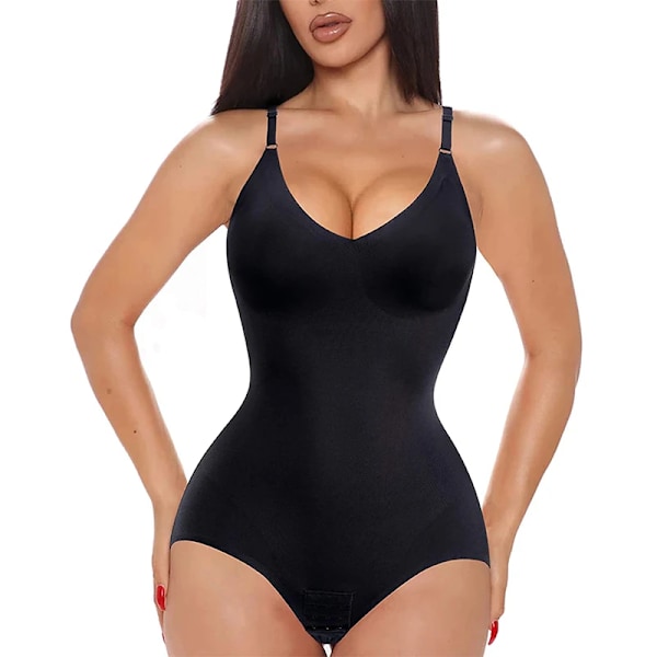 Push Up Full Body Shapewear Kvinnor Bantning Kroppsformare Body Slida magkontroll Överbyst Justerbar Korsett axelrem Black S