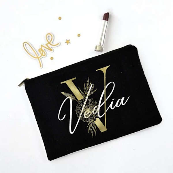 Personliga initialer Sminkväska Brudtärna Maid of Honor Semester Canvas Monogram Kosmetisk påse Bröllop möhippa Present C