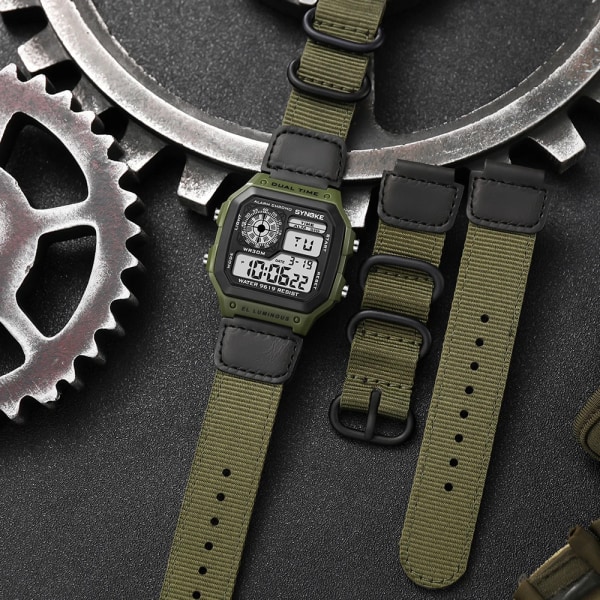 Reloj Deportivo Digital Herrklockor Herr 5BAR Vattentät Watch Sport Armbandsur i rostfritt stål Relojes Deportivos Zegarek Nylon-black