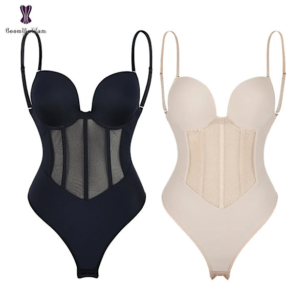 Kroppsformare för kvinnor Kompressionsbody i ett stycke rygglös formkläder med behå Korsett smal midja under klänning Underkläder Nude XL