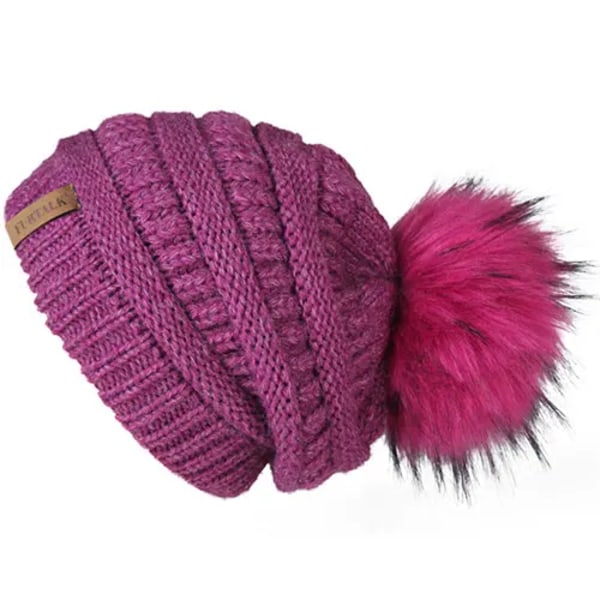 Talk Höst- & Vintermössa för Kvinnor Stickad Pompommössa Slouchy Beanie Skullies för Kvinnor Svart Röd Gul Bonnet Cap rose red as picture