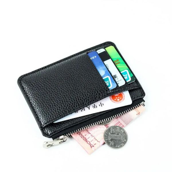 Smal plånbok PU-läder Kvinnor Korthållare Läder Unisex dragkedja Case Män Kredit Mini Bankkort Hållare 1pc