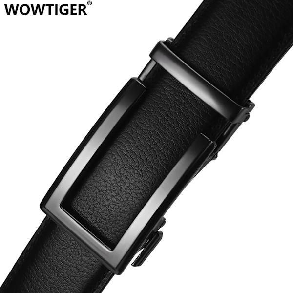 WOWTIGER 3,5 cm ko äkta läder herrbälte kohudsrem för manlig spärr Automatiska spännbälten för män märkesdesignerbälten Silver buckle 115cm