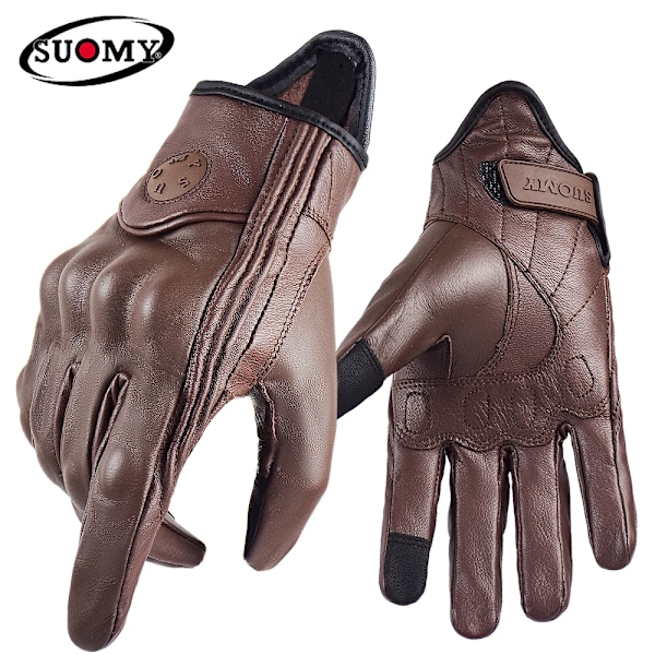 Suomy Motorcykelhandskar i Läder för Kvinnor Sommar Andningsbara Moto Gp Handskar Retro Hel Finger Cykelhandskar Rosa Xs-Xxl Brown M