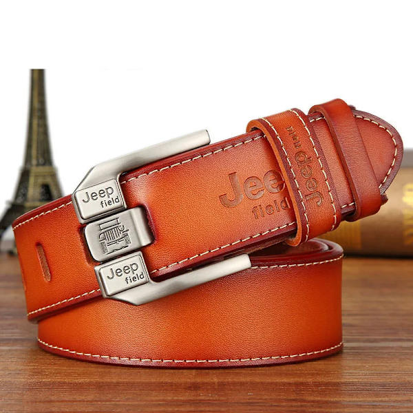 BekeleBOLO mäns bälte läder bälte män herr äkta läder rem lyxigt nål spänne casual herr bälte Cummerbunds ceinture JEEPF-Yellow 115CM