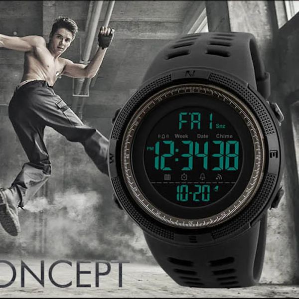 Lyx Trend Big Dial Led Digital Watch Military Army Analog Man Sport Handklocka Vattentät Student Svart Armbandsur Gold