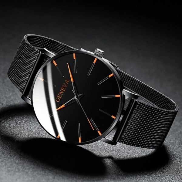 Mode mäns ultratunna klockor Minimalistiska män Business rostfritt stål Mesh bälte Quartz Watch relogio masculino Black Yellow