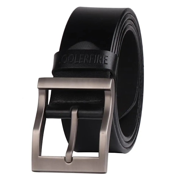 Coolerfire mäns bälte i äkta läder designerbälten herr lyxiga rem manliga bälten för män mode nål spänne för jeans HQ0231 HQ023BLACK 115CM