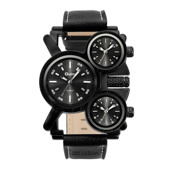 Punk stil män klockor Oulm 1167 New Retro Man Quartz Watch Unik 3 Tidszon Quartz Clock Läder Man Military Armbandsur black black
