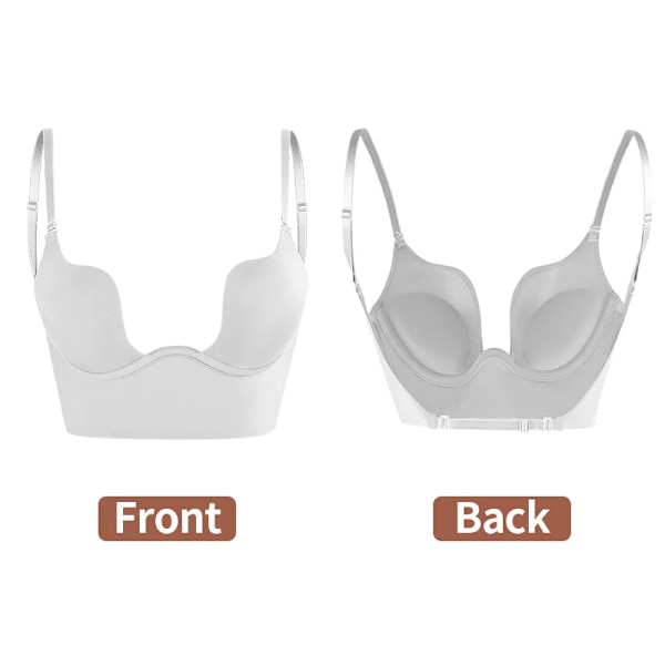Kvinnor Sexig Djup U-hals BH Shaper Rygglös Push Up Bröstunderkläder MISS MOLY BH:ar Low Cut Plunge Bröllopsunderkläder Fajas Korsetter White M