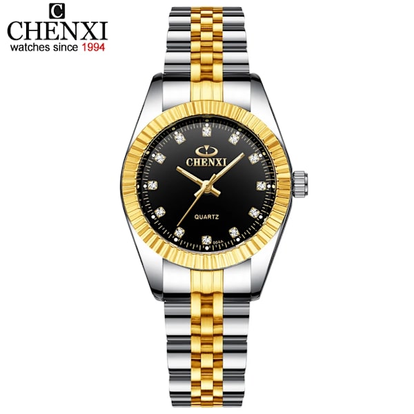 CHENXI Luxury Style Watch i rostfritt stål Kvartsklockor Vattentät Diamant Kvinna Armbandsur Mode Elegant Damklocka 004A Silver Black