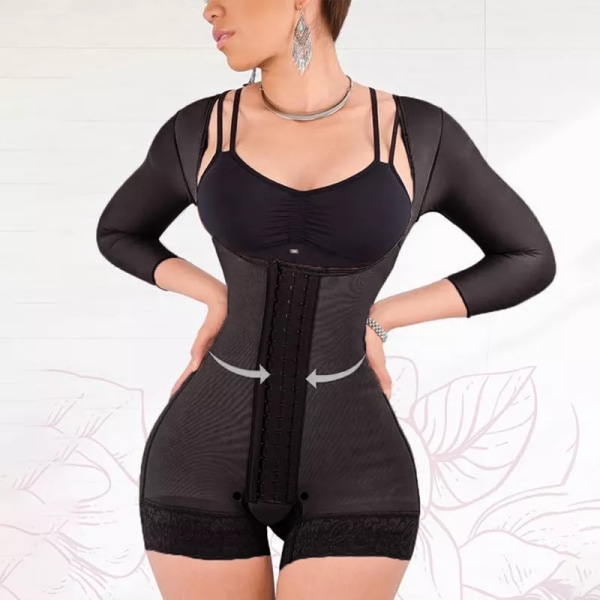 Högkompression magkontroll Shapewear Slimming Fajas Spets Body Shaper postpartum bodysuit bekväm för amning Black L