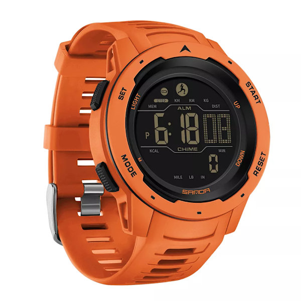 SANDA Märke Herrklockor Sport Stegräknare Kalorier 50M Vattentät LED Digital Watch Militär Armbandsur Relogio Masculino 2145 Orange