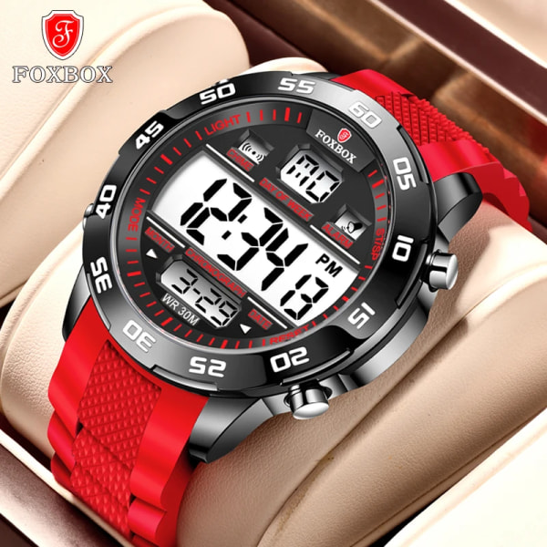 FOXBOX Luxury Watch Dlectronic Digital Watches Herr Business Armbandsur Sport Watch Relogio Masculino Red