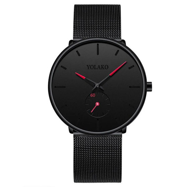 Nya Herr Ultra ThinMinimalist Quartz Casual Läderklockor Watch Man Enkel Rostfritt stål Mesh Band Klocka Reloj Hombre Mesh Black Red